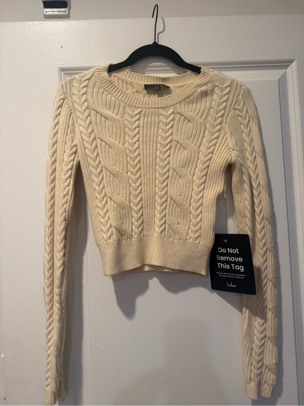 Lulu's Cream Cable Knit Crewneck Sweater